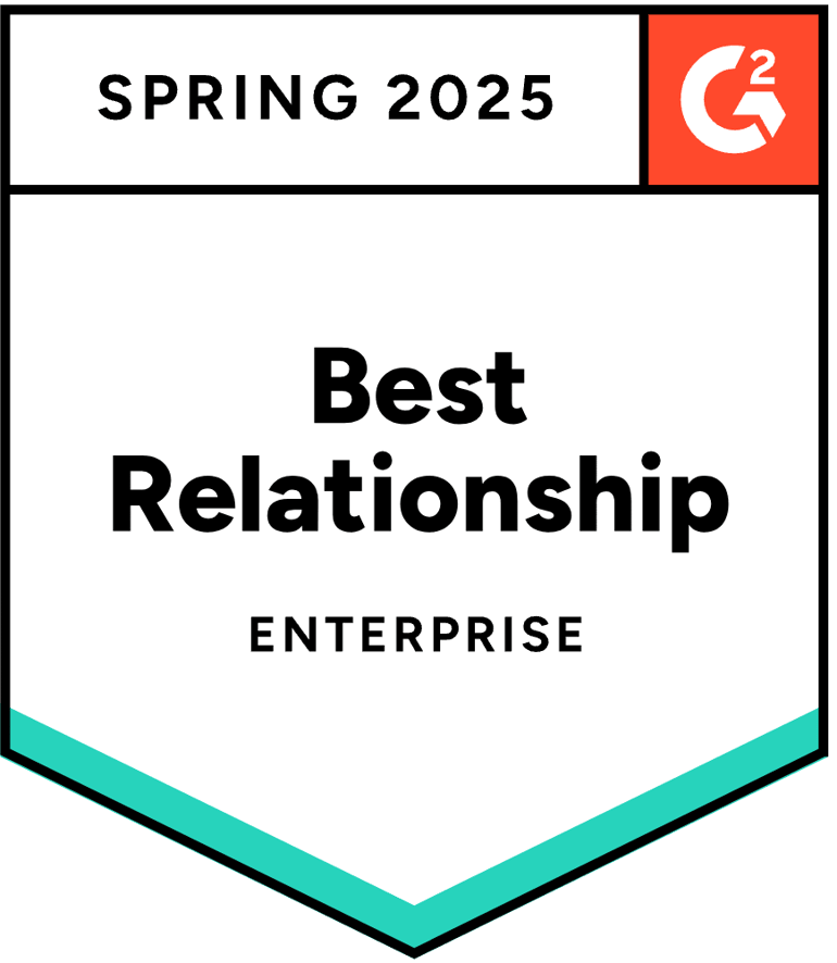 G2社による2023年夏のレポートで「Best Relationship Enterprise」を獲得したことを示すバッジ