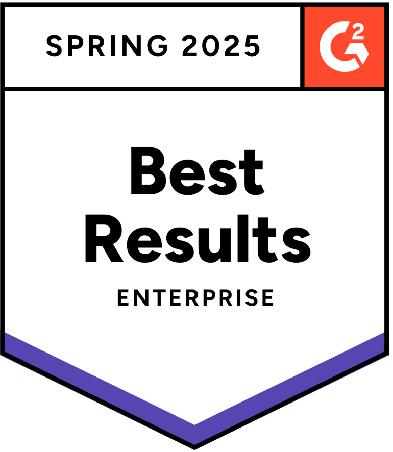 G2社による2023年夏のレポートで「Best Results Enterprise」を獲得したことを示すバッジ