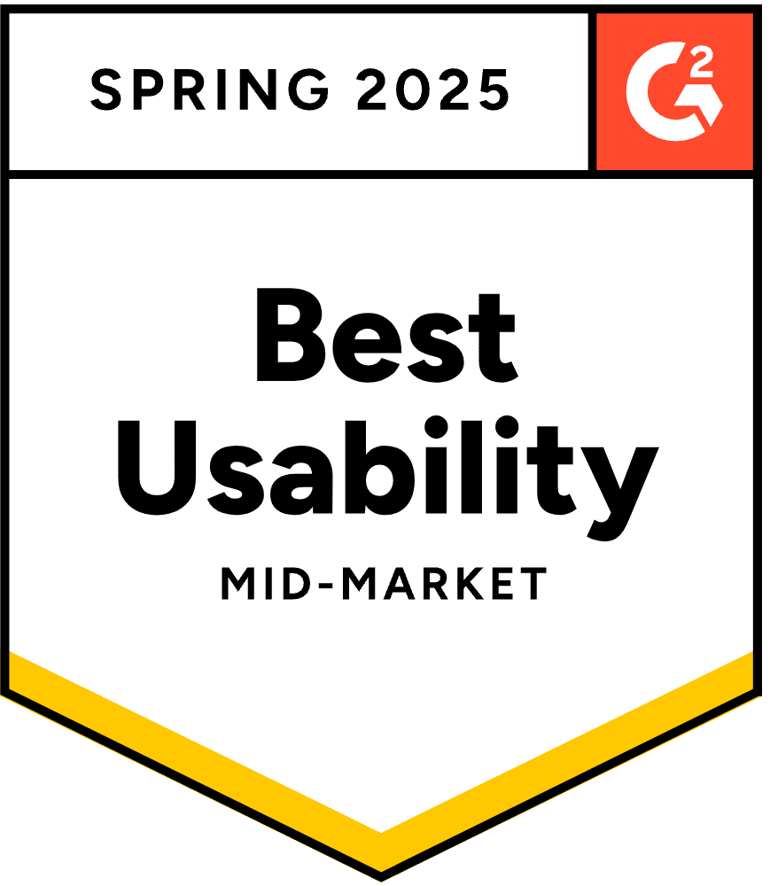 G2バッジ：Best Usability, Mid-Market, Summer 2023