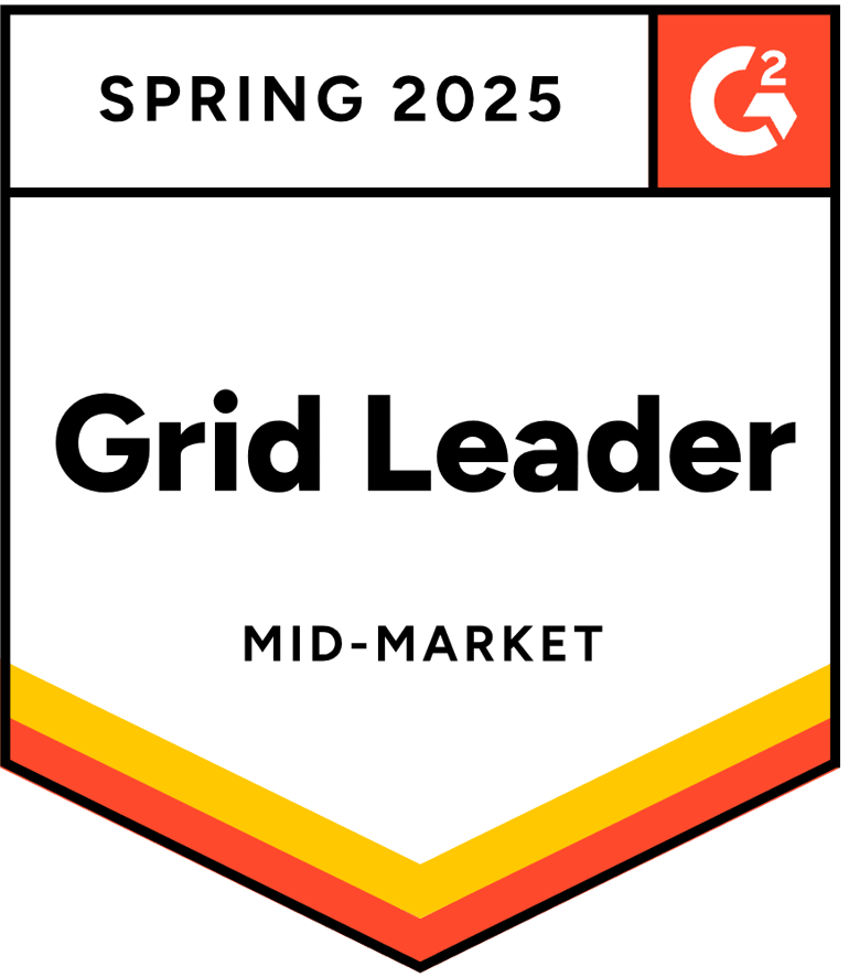 G2バッジ：Leader, Mid-Market, Summer 2023