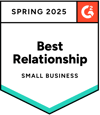 G2 2024年夏季レポートのスモールビジネス部門Best Relationship Leaderバッジ