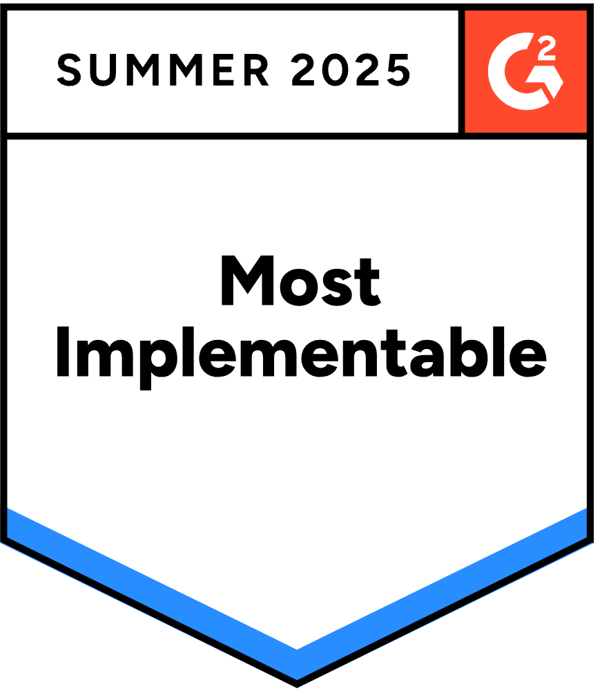G2による2025年春のレポートでHubSpotのCRMが 「Most Implementable」を獲得したことを示すバッジ