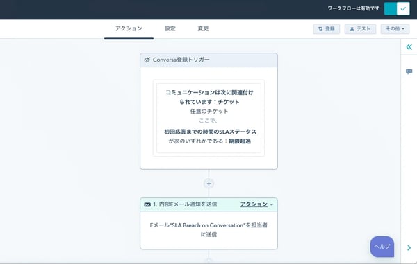 SLAに関するコミュニケーションを自動化するワークフローの画面
