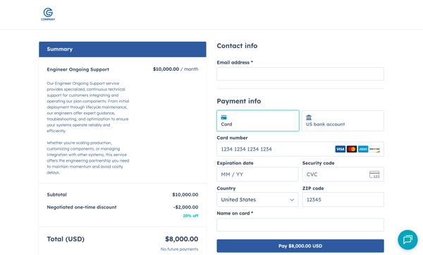 HubSpotの決済処理に企業ブランドを適用した際のブランドの決済処理画面