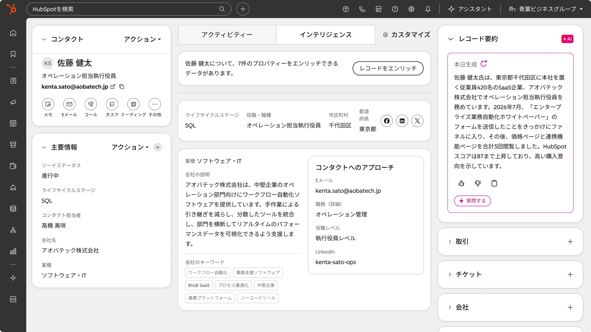 CRM_Professional_インテリジェンスタブ 