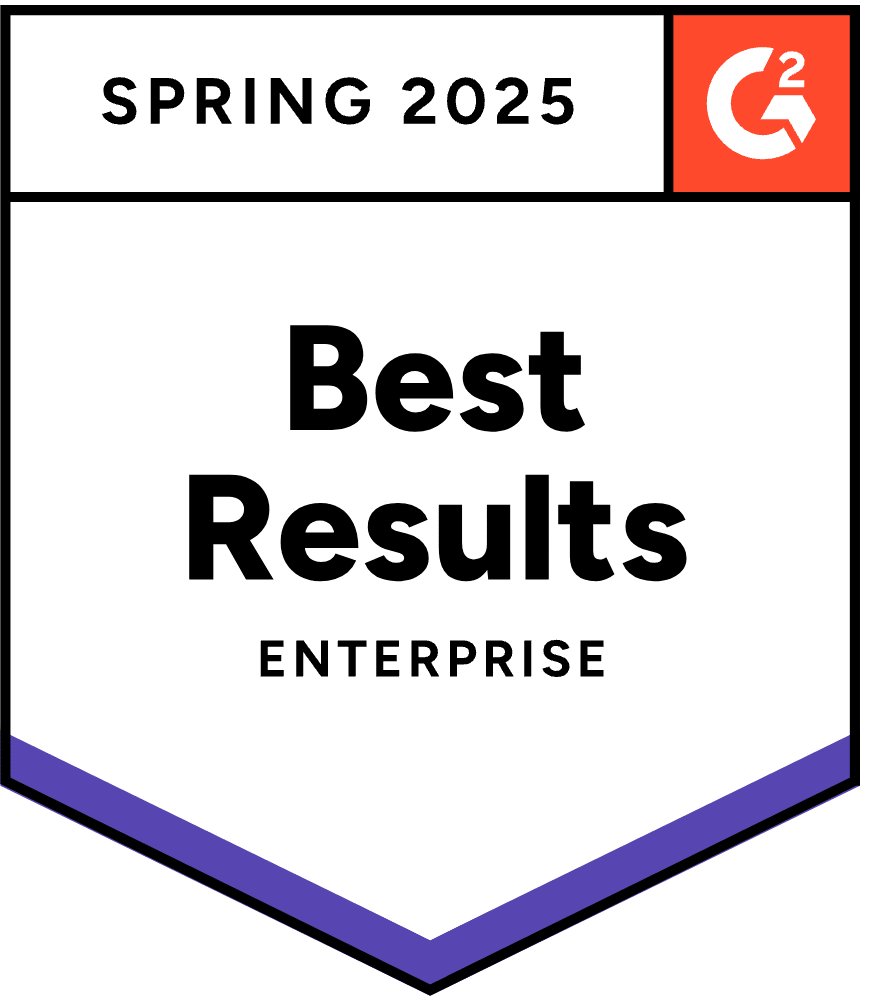 G2社による2023年夏のレポートで「Best Results Enterprise」を獲得したことを示すバッジ