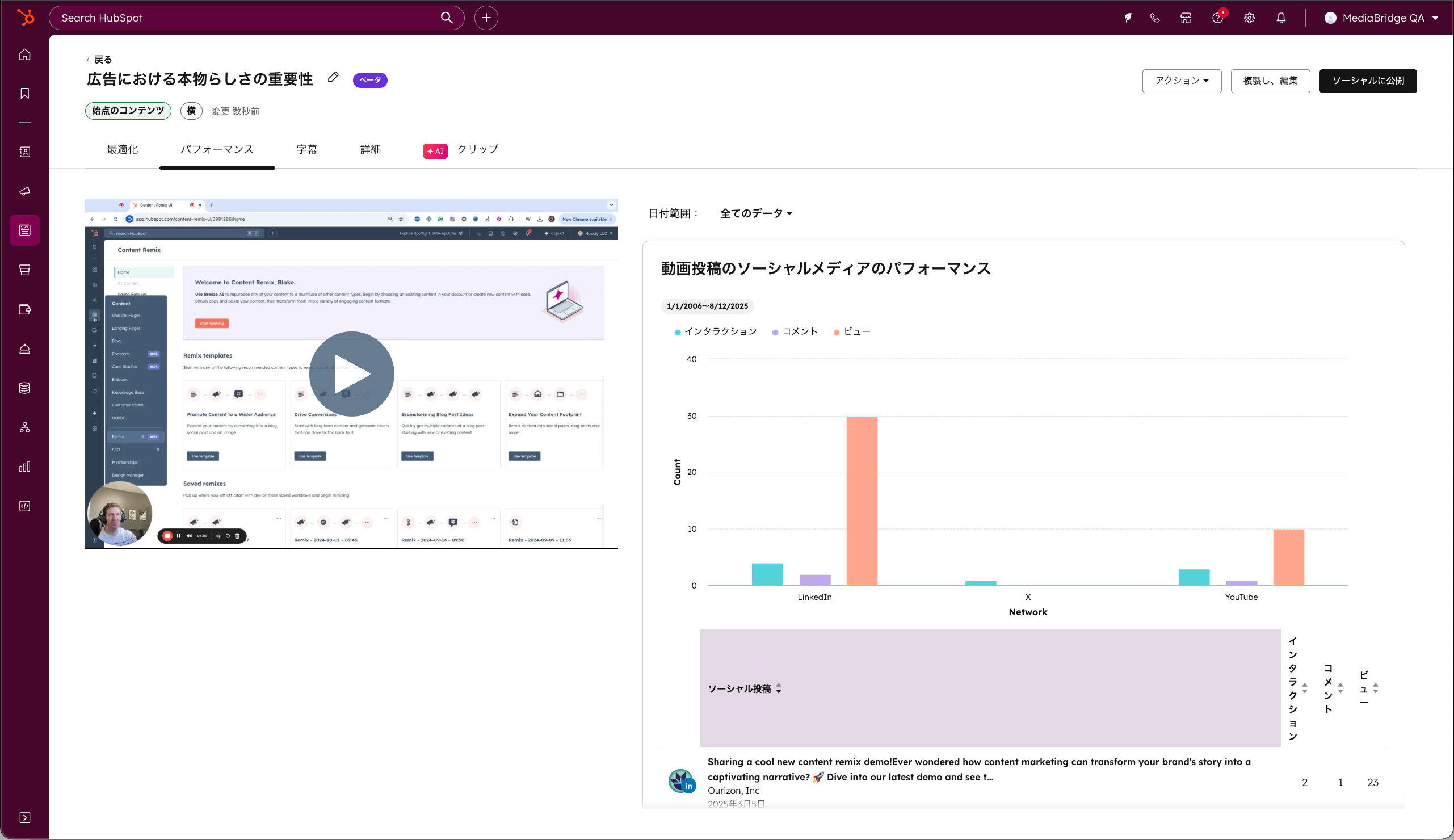 HubSpotの動画マーケティングアナリティクス
