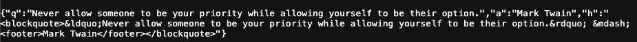 ブラウザーに表示されるZen Quotes APIによって返されたデータ