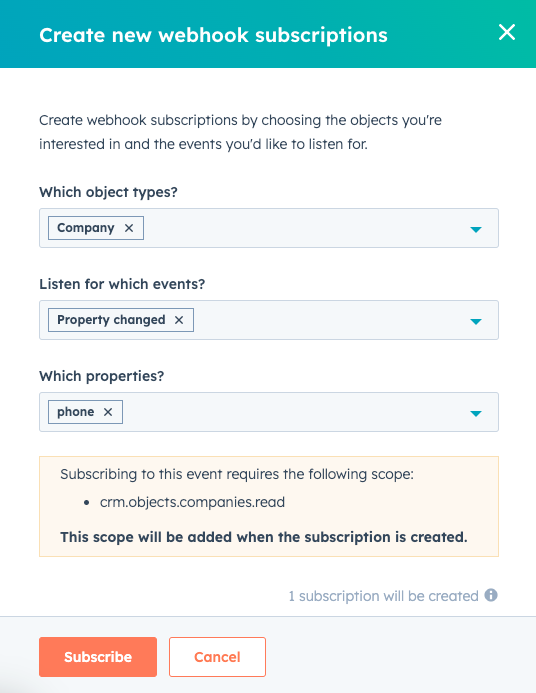 非公開アプリで新しいWebhook配信登録を作成